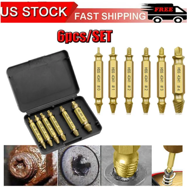 6x Damaged Screw Extractor Broken Bolt Remover Easy Out Drill Bits Stud Reverse