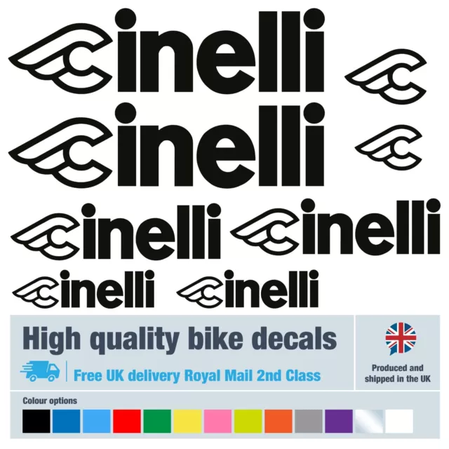 Cinelli bike decals (full brand) c/w free bike protection (24 pack) - 14 colours