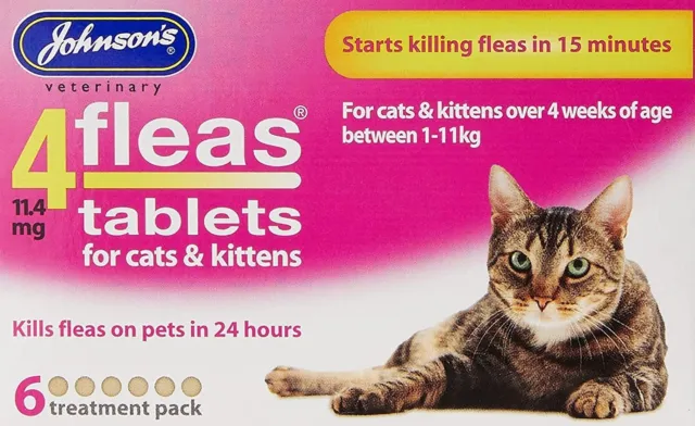 Johnson's 4 pulgas tabletas para gatos y gatitos 6 paquete de tratamiento nuevo