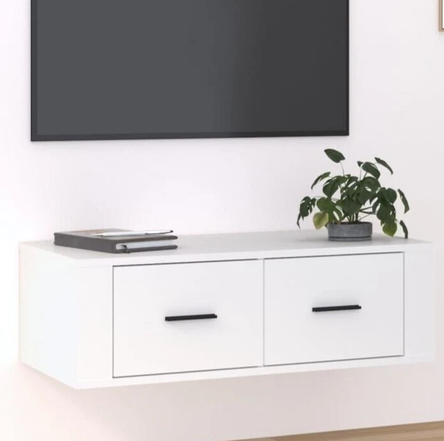 FLOATING WALL MOUNTED TV White Media Unit Cupboard Stand Shelf