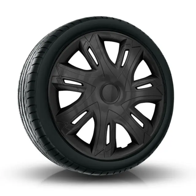 Universal 14" Wheel Trims Covers Hub Caps 4-Piece Set Black Matte ABS Sturdy UK