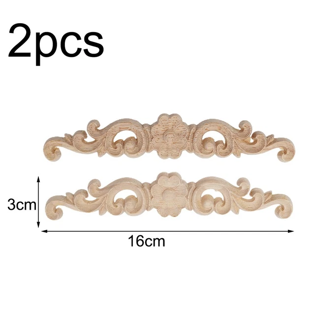 2Pcs Wooden Carved Applique Furniture Unpainted Mouldings Decal Home DIY-Decor