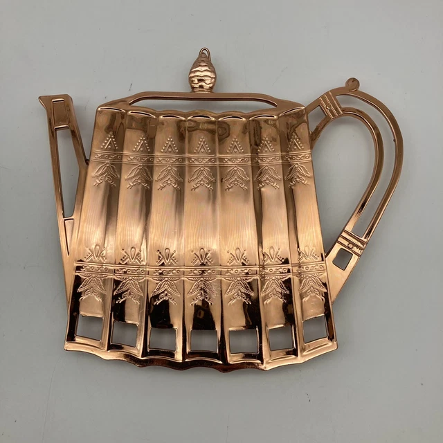 VTG GODINGER SILVER 1992 Teapot Shaped Trivet Copper Rose Gold Metal