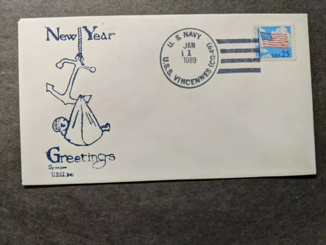 USS VINCENNES CG-49 Naval Cover 1989 HAPPY NEW YEAR Cachet