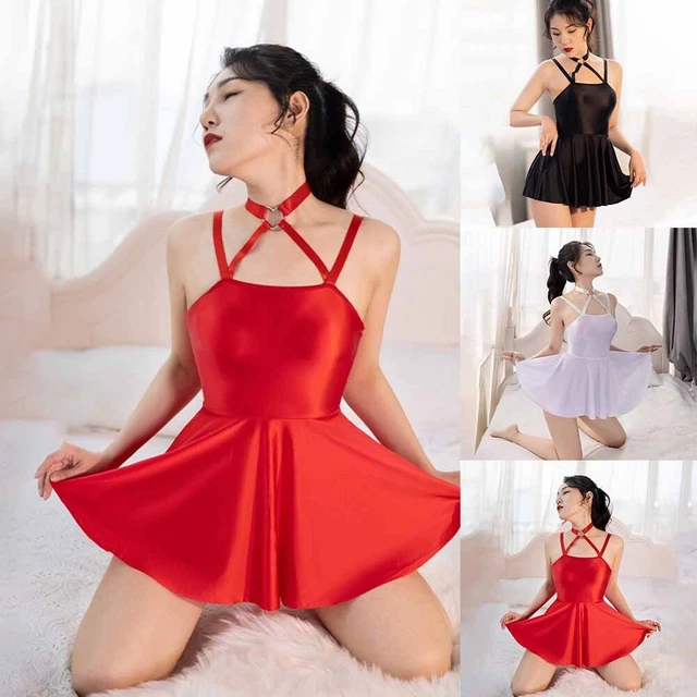 Sexy ​Women Nightdress Shiny Glossy Sleepwear Suspender Bodycon Breathable