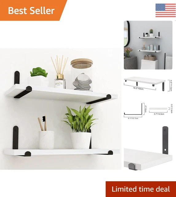 White Floating Shelves with Black Brackets - Easy Install - 40lb Capacity
