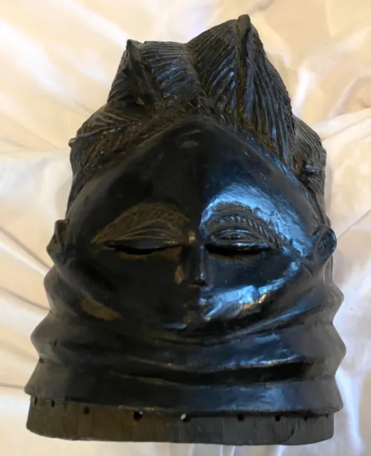 Large Vintage African Tribal Art Helmet Mask 16" Hand Carved Wood