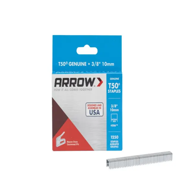 Arrow 3/8-Inch Galvanized Steel T50 Staples, Divergent Point, 1,250-Count
