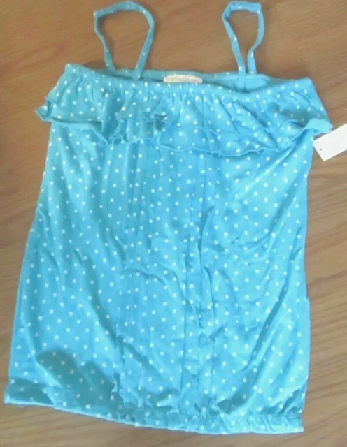 HH.  Bobbie Brooks GIRLS SIZE XL 14 / 16 BLUE POLKA DOT SUN TOP NWT