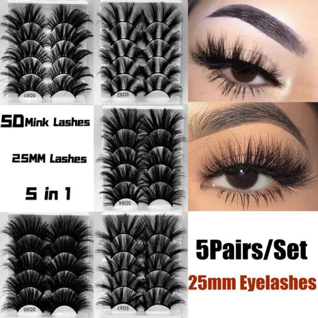 5 Pairs Mink 3D Fluffy False Eyelashes Extra Long 25mm Natural Thick Lashes New