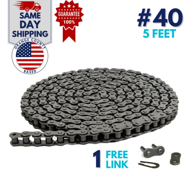 #40 Roller Chain 5 Feet with 1 Connecting Link