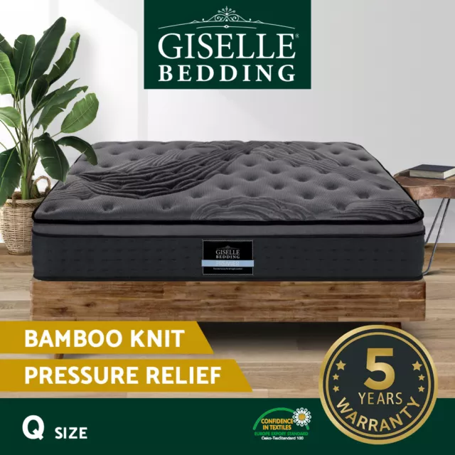 Giselle Bedding 34cm Mattress Euro Top Bed Pocket Spring Bamboo Cover Queen