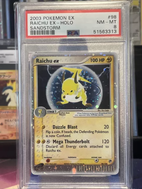 PSA 8 Raichu ex Holo Ultra Rare E-card 98/100 Pokemon EX Sandstom Set 2003 SWIRL
