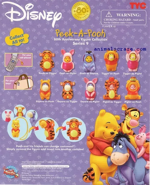 Tomy Disney Winnie The Pooh Peek-A-Pooh Series 9 Set Of 10 Danglers You Pick One