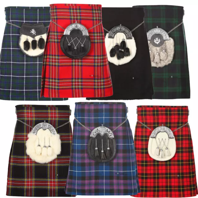 Scottish Men All Kilts 5 yard Tartan Kilts Traditional Highland Dress 13oz Kilt