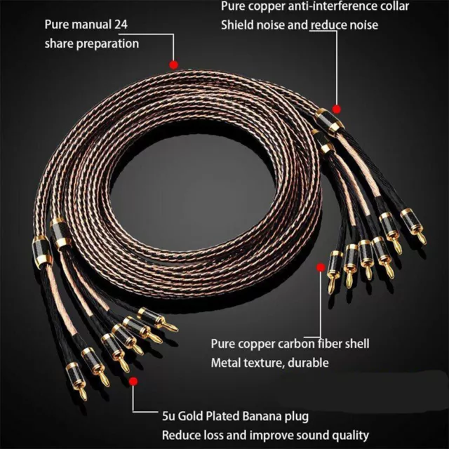 Pair HIFI Speaker Cable 24 strand 7N OCC Audio Cables Bi-Wiring Bannana Spade