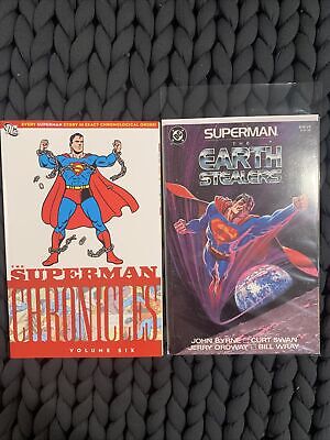 2 Book Superman TPB Lot: Chronicles 6 Jerry Siegel and Earth Stealers John Byrne