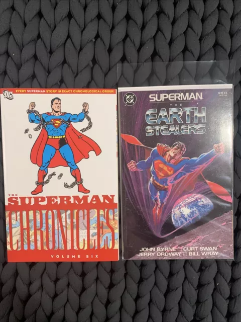 2 Book Superman TPB Lot: Chronicles 6 Jerry Siegel and Earth Stealers John Byrne