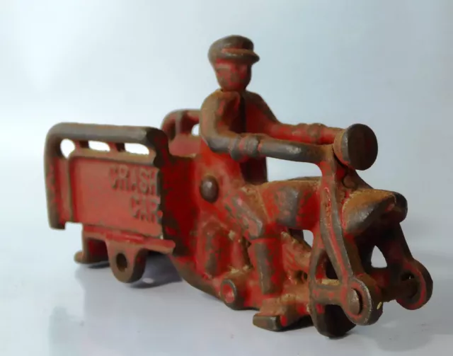 Antique Hubley 1930's Crash Car Cast Iron Police Motorcycle Toy 2