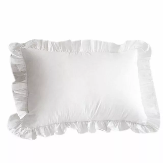 2X(100% Cotton Ruffle Pillowcase Ruffled Pillow Cover White Pillow Case M9W1)