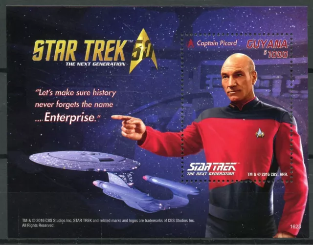 Star Trek Stamps Guyana 2016 postfrisch 50th Anniv The Next Generation Picard 1v Versand