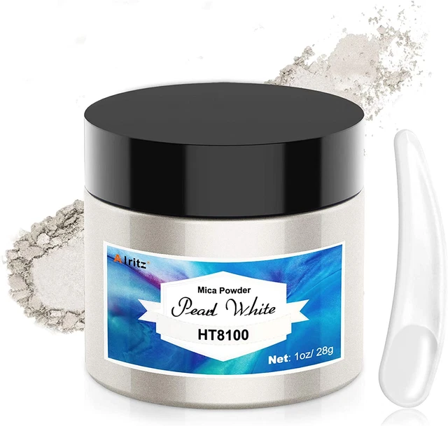 Pigmento en polvo de mica blanco perla botella de 1 oz grado cosmético brillo metálico epoxi