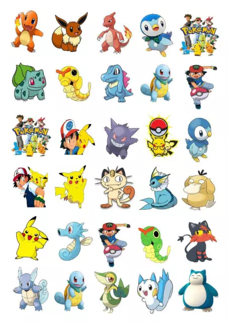30 Pokemon Stand up  Cupcake Fairy Cake Toppers Edible Wafer Paper Decorations