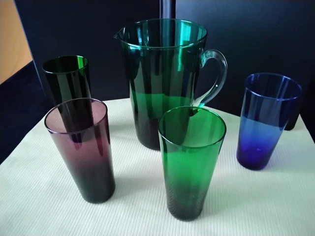 Service à Orangeade Vintage Années 70 – 1 Pichet + 6 Verres – Motif Perroquet