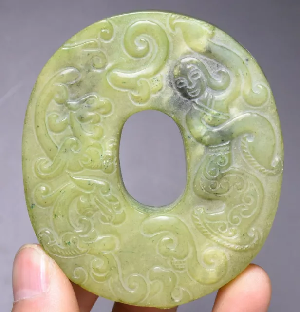 8CM chinois naturel hetian vert jade beauté bête jade pendentif amulette de mur
