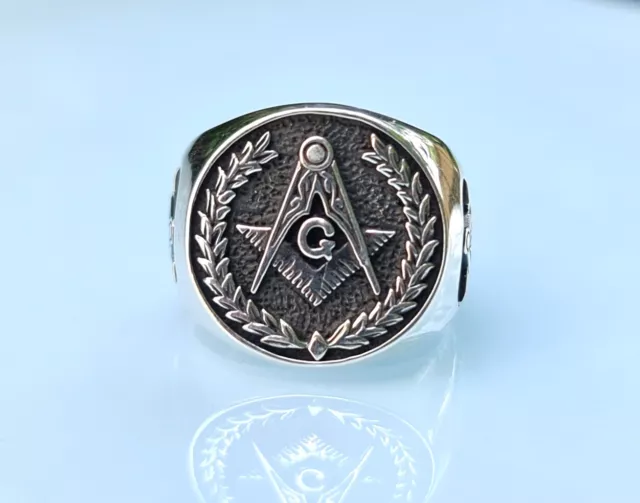 Mason Ring Sterling Silver 925 Square and Compasses letter G Sacred Masonic
