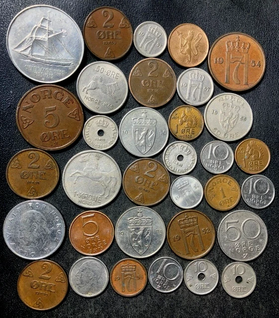 Vintage Norway Coin Lot - 1925-PRESENT - 33 EXCELLENT Coins - Lot #S23