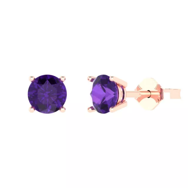 2 ct Round Cut Natural Amethyst gift Stud Earrings Solid 14k Rose Gold Push Back