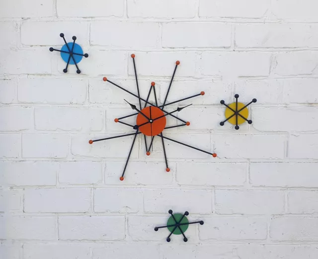 20" Wall Clock Burnt Orange Atomic Starburst Modern Wall Clock 1950s Mid Century