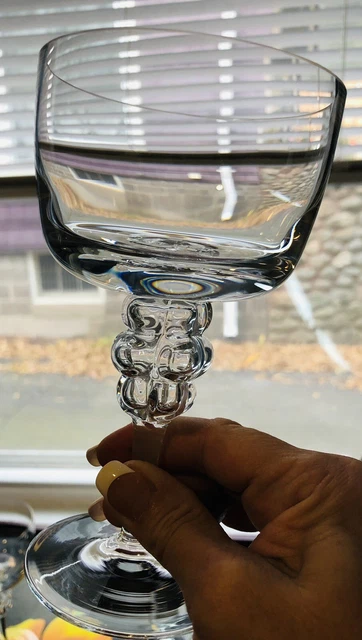Murano Clear Art Glass Grape Stem Wine Hand Crafted Square Bowl Rare Set Of 6