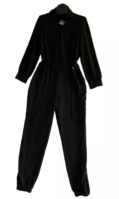 Fraiche by J Womens Black Collared Jumpsuit Long Sleeve V-Neck NWT L Nordstrom