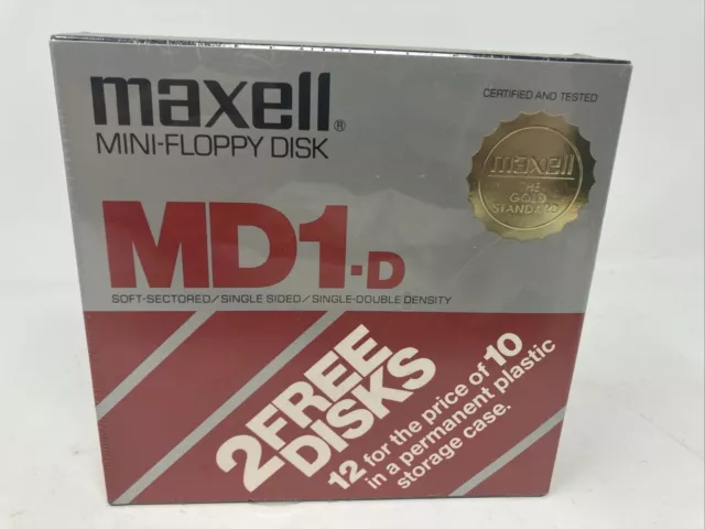 Sealed Maxell MD2-D Double Sided Double Density 5.25" Mini Floppy Disk 10+2 Pack