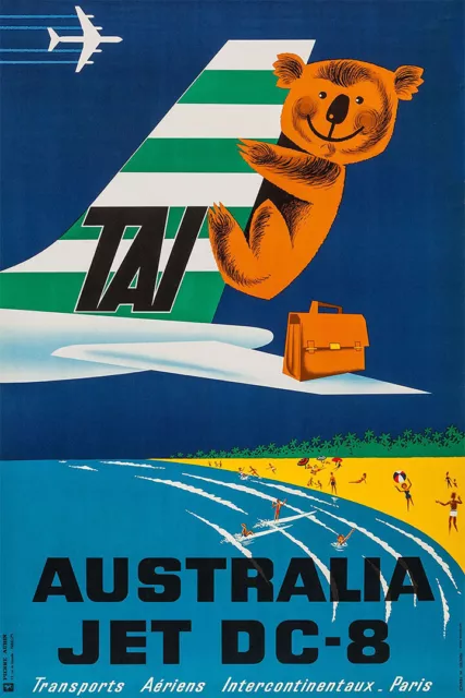 Tai French Airline Australia 1950s Vintage Airline Travel Wall - POSTER 20"x30"