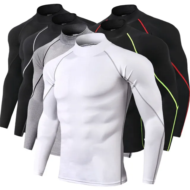 Men Turtleneck Compression Base Layer Top Gym Tights Athletic Long Sleeve Shirt‹