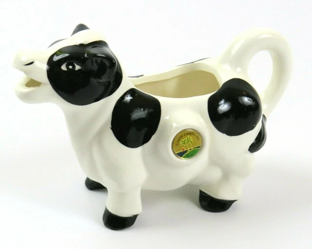 Vintage Souvenir South Carolina Black and White Cow Creamer, Scotty Brand