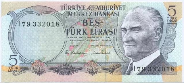 Turkey 5 Lira L.1970 (1976 ND), P.185_UNC