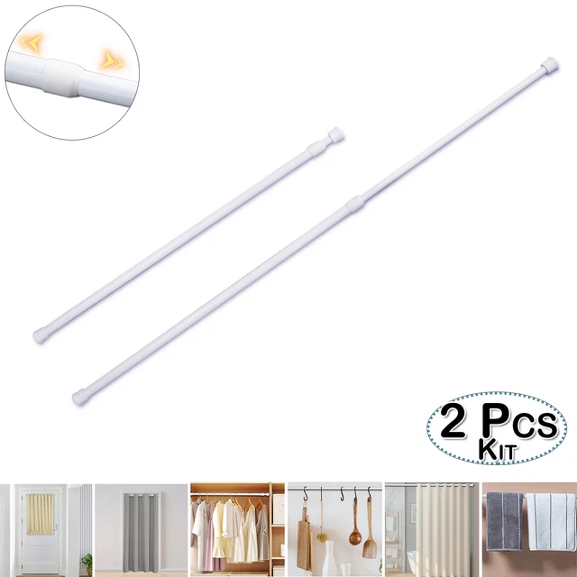 2Pack Adjustable White Spring Tension Curtain Rod Expandable Poles for Wardrobe