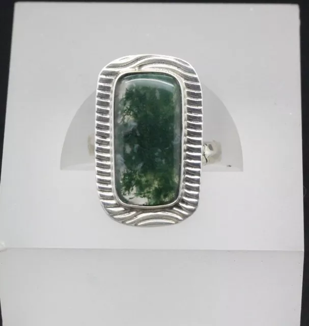 Handmade Sterling Silver and Moss Agate Ring By Krystyna's Silver