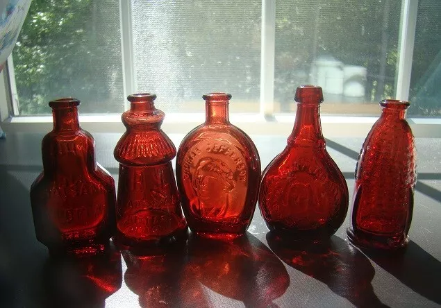Vintage Lot of 5 Mini Wheaton Colored Glass Apothecary Bitters Bottles