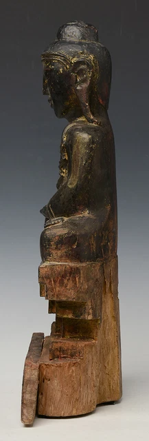 18th Century, Shan, Antique Burmese Wooden Seated Buddha 7