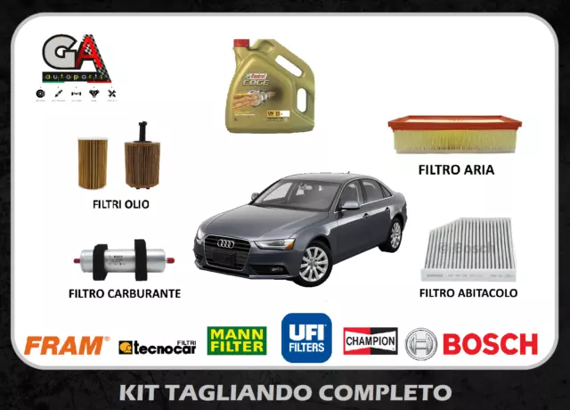 Kit tagliando Audi A4 B8 8K 2.0 Tdi filtri 4lt olio Castrol Edge FST 5w30