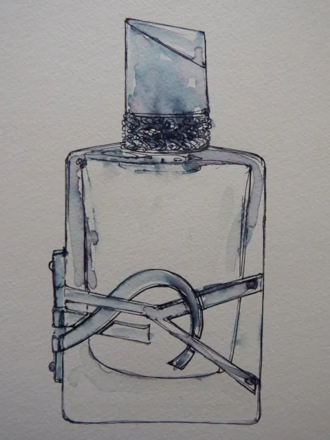 Pen & Ink Drawing Bottle of Yves Saint Laurent Libre Perfume Watercolour Paper