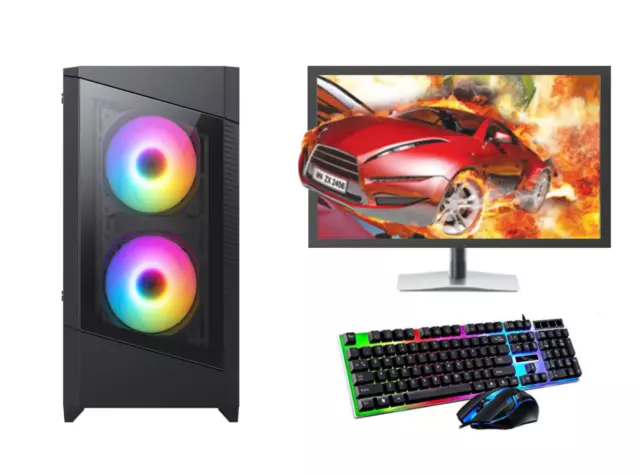 Fast Gaming PC Computer SET Monitor Quad Core i5 8GB 1TB Win 10 2GB GT710