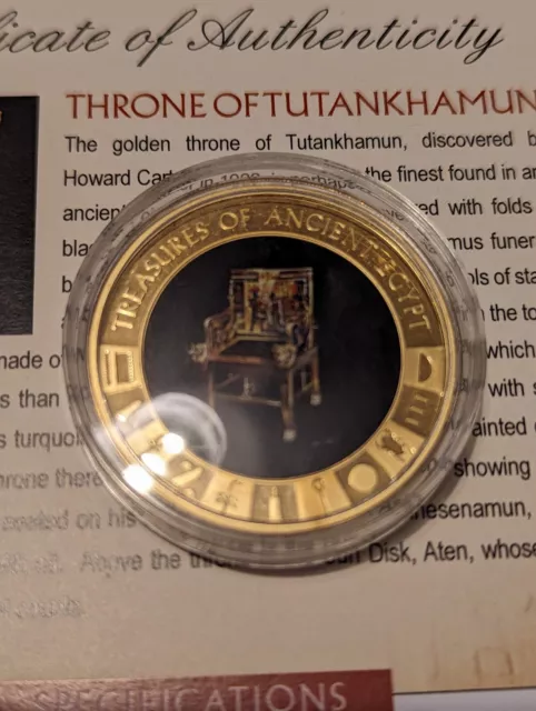 Islas Cook $1 Moneda Tesoros Antiguo Egipto Trono de Tutankamón Enchapado en Oro