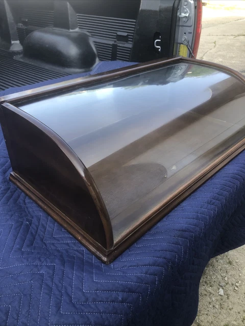 Antique Small Curved Glass & Wood Display Case Country Store Showcase