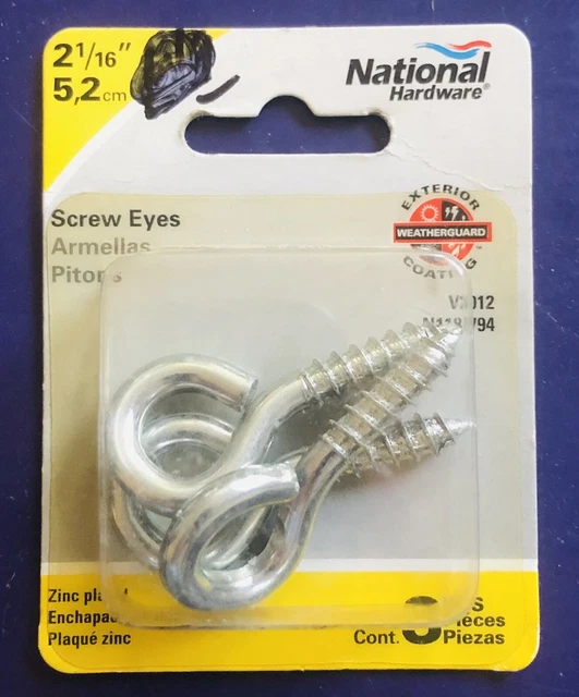 3 pcs - National Hardware 2-1/16" Zinc-Plated Screw Eyes N118-794 V2012 Size 104